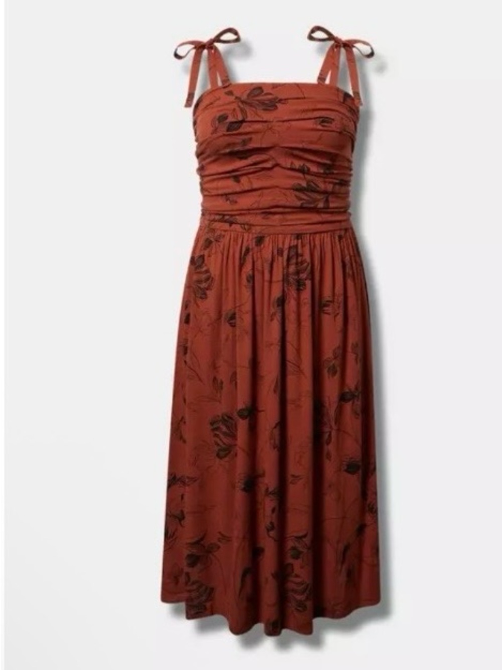Torrid Tie-Shoulder Shirred Bodice Floral Tea Length Dress - Size 0X